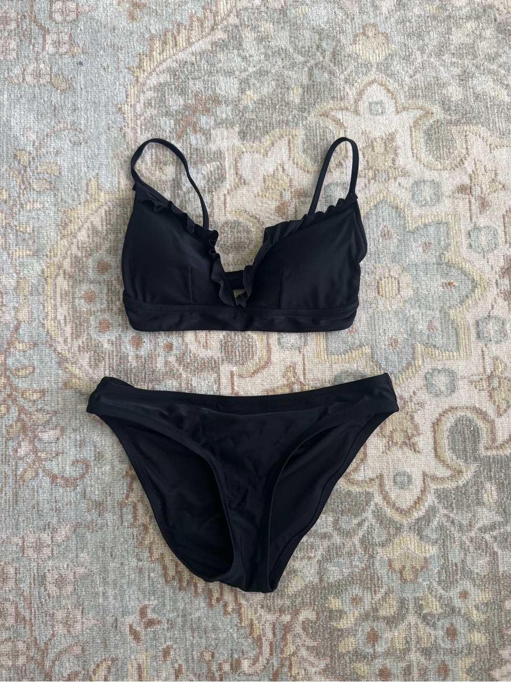 J. Crew Black Ruffle-Trim Bikini Set